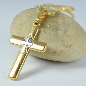 Mixed Metal 18KT Filled Cross Pendant